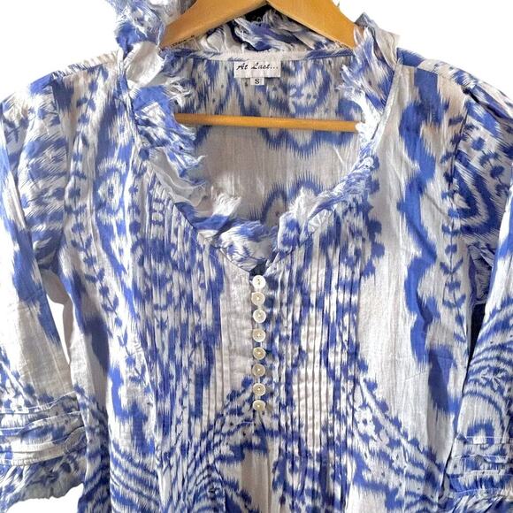 At Last Boho Hippie Babydoll Buttons Raw Edge Details Lagenlook Blue Luxury 8 - Picture 2 of 7